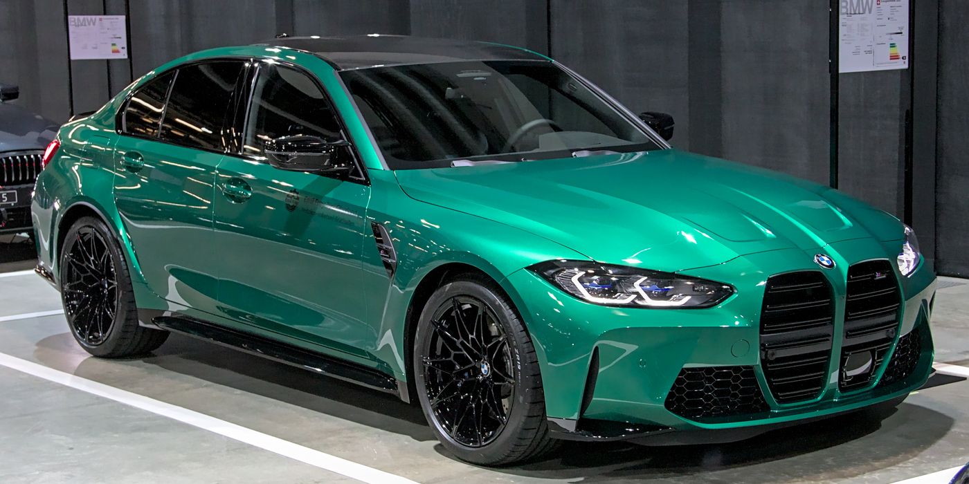 BMW G80 M3 Competition showing factory 826M forged wheel filling fender well