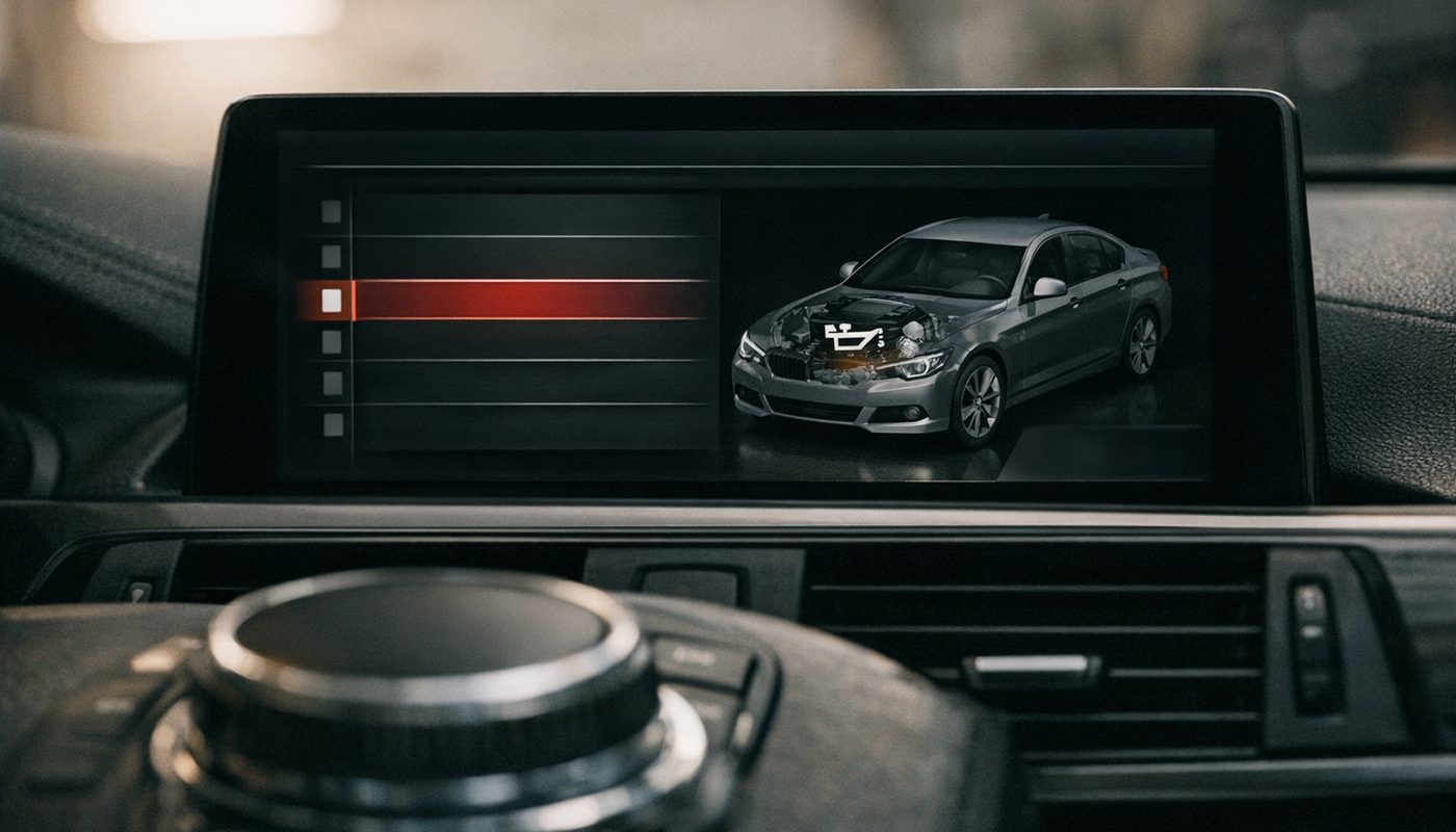 BMW iDrive screen displaying the oil service item under Condition Based Service