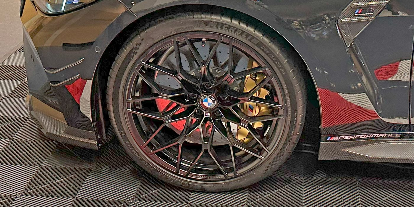 BMW G82 M4 Competition rear wheel with M Performance forged alloy filling the fender well
