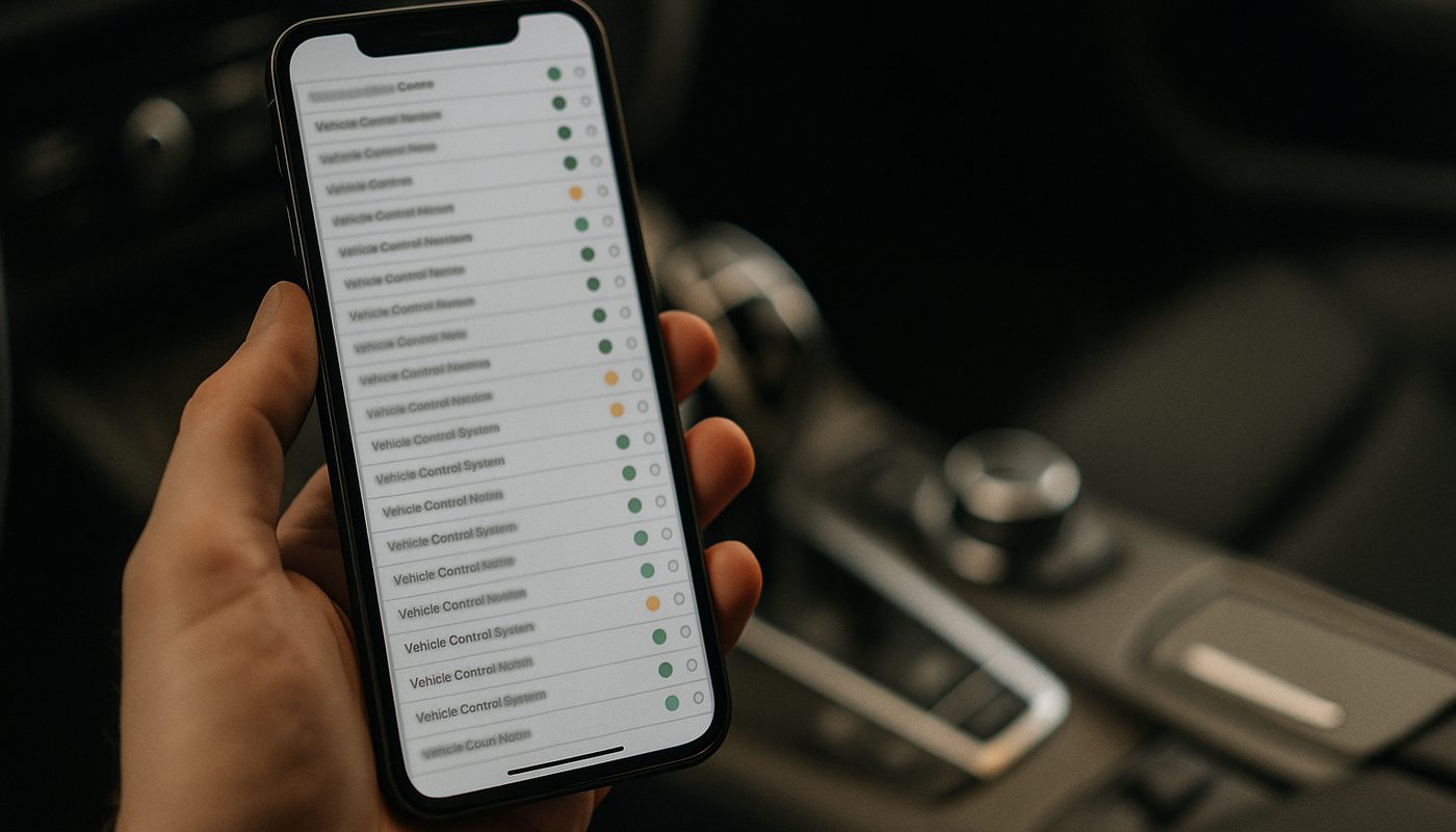 Phone screen showing a list of BMW control modules