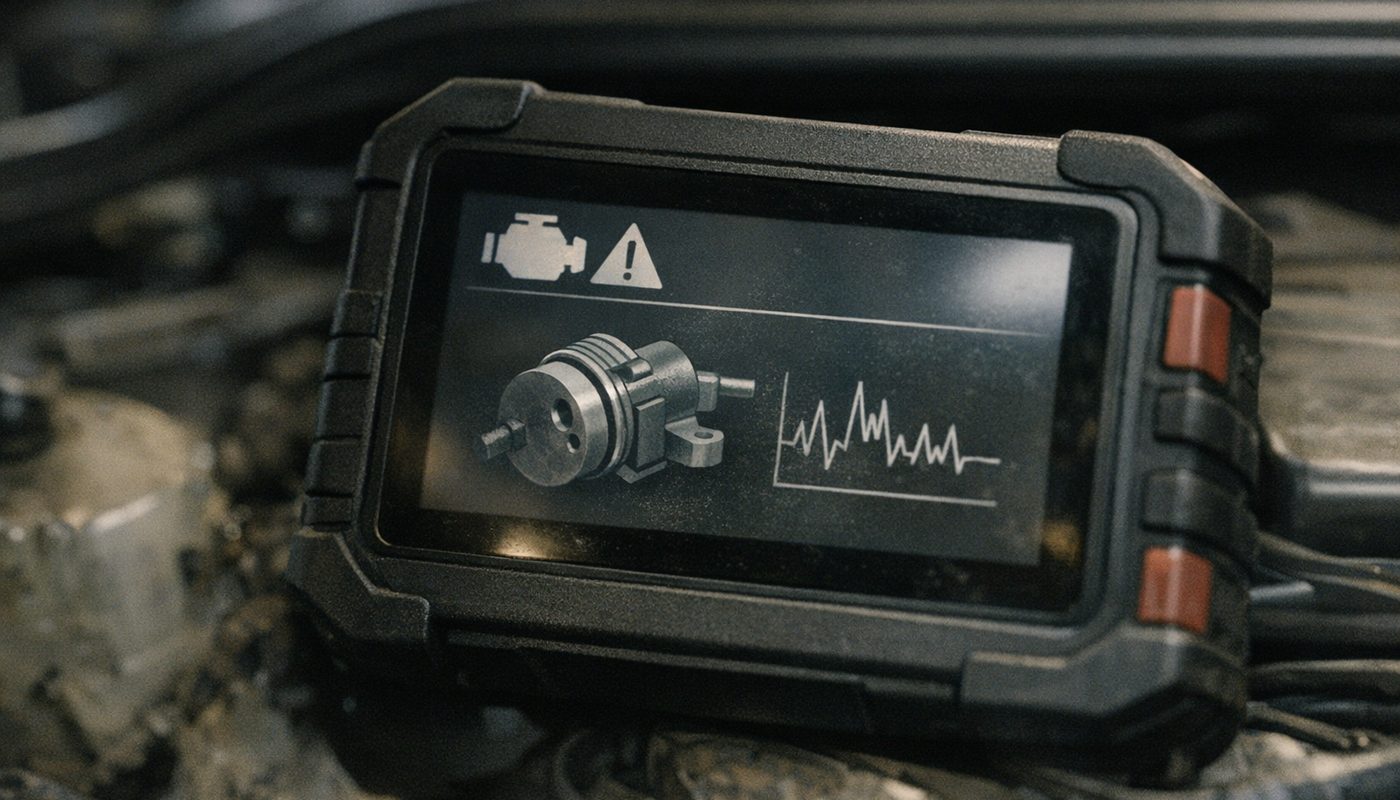 Scan tool screen showing a BMW eccentric shaft sensor fault code