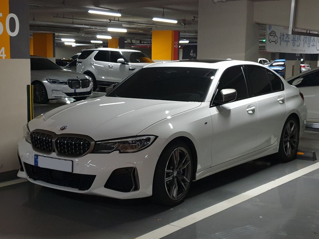 White BMW M340i G20 sedan front three-quarter view, the most popular B58 enthusiast car