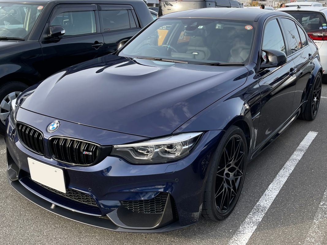 BMW M3 F80 sedan front view, the 2014-2018 twin-turbo S55-powered M3 generation